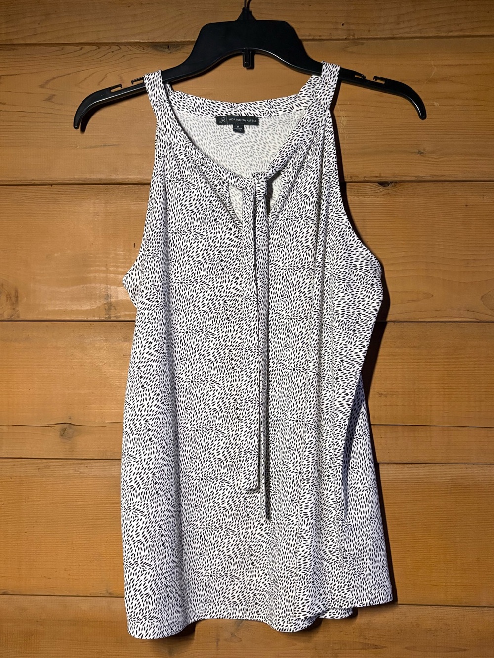 Adrianna Papell Printed Blouse- Size M- Tie-Front Sleeveless Blouse- Black White